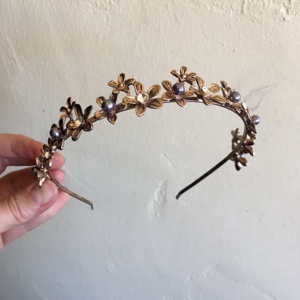 Rose gold headband pearl crystal tiara wedding - Picture 8 of 8